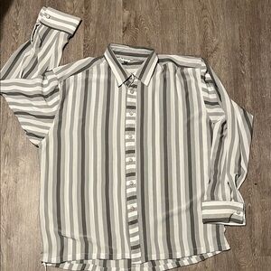 Men's Gray Striped Button-Down Shirt
